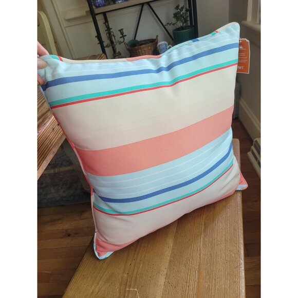 Pier 1 Imports Stripe Throw Pillow Indoor Outdoor 19x19 NWT Beach Core Coastal - Picture 4 of 4